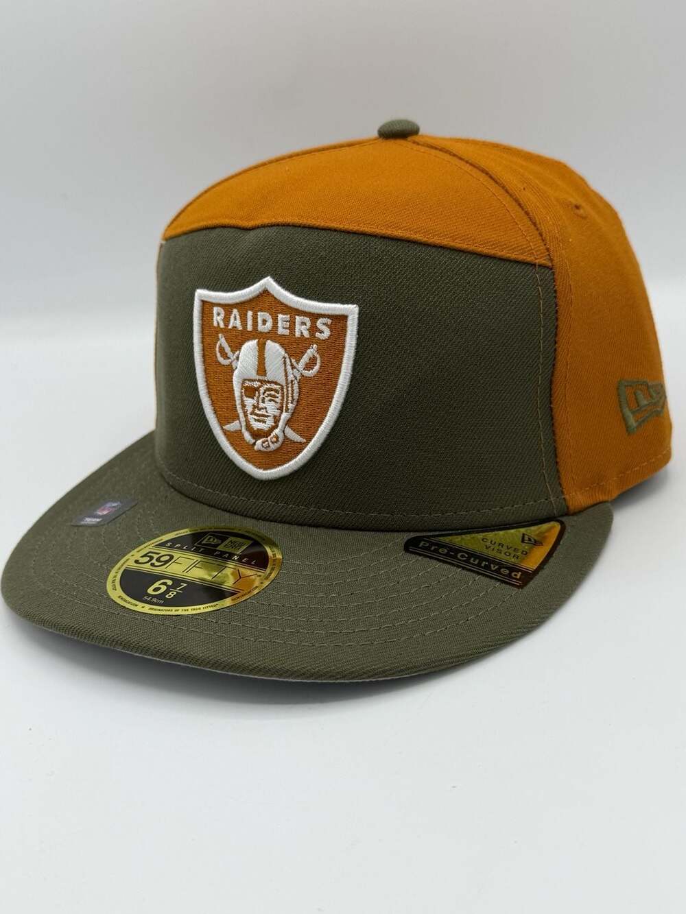 Las Vegas Raiders New Era 59FIFTY Split Panel Fitted Hat 6 7/8 Olive Brown